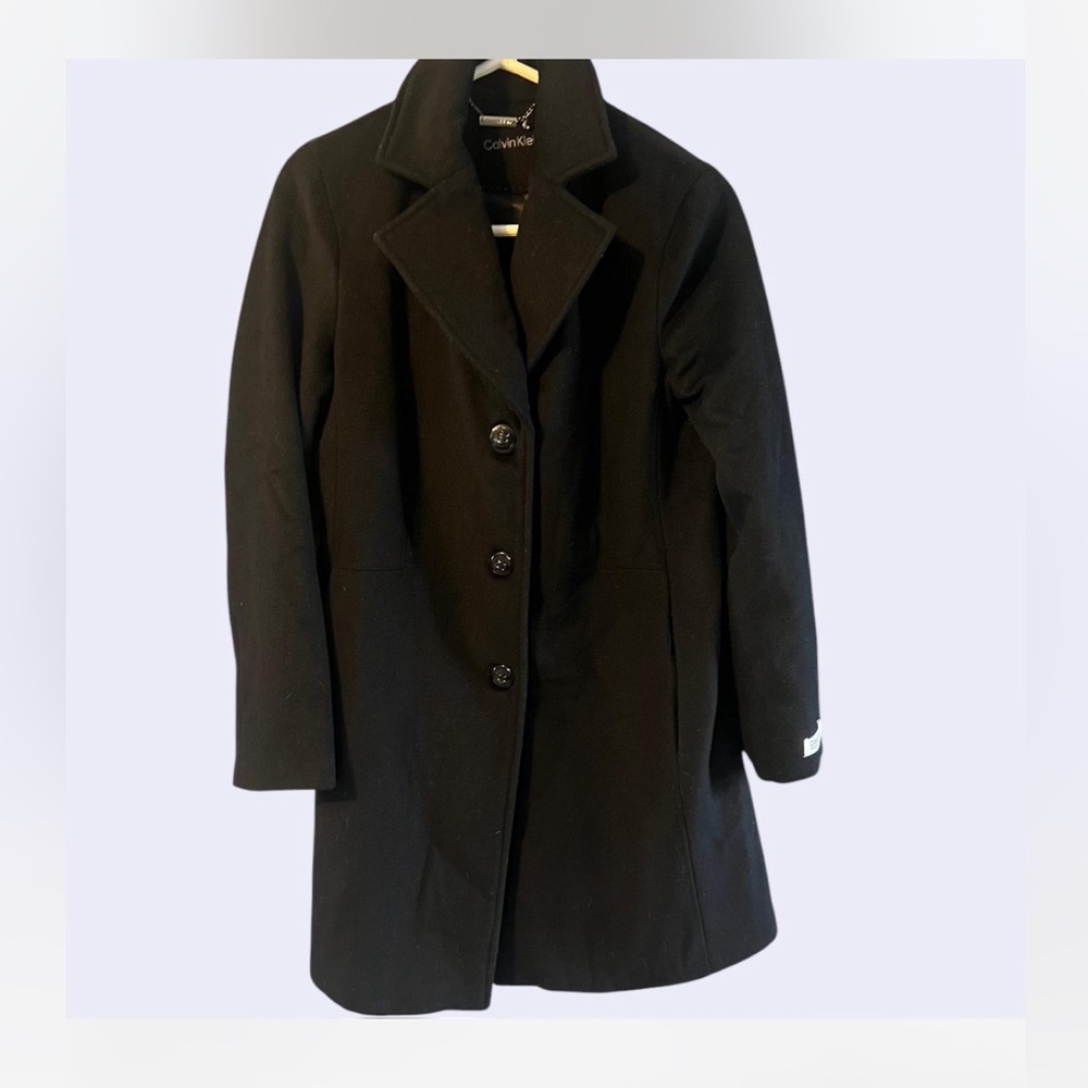 Black Calvin Klein Wool Blend Peacoat